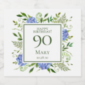 90. Geburtstag Blue Hydrangeas Schaumweinetikett (Einzelnes Label)