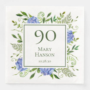 90. Geburtstag Blue Hydrangeas Serviette