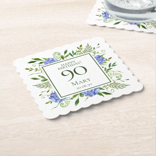 90. Geburtstag Blue Hydrangeas Untersetzer (angewinkelt)
