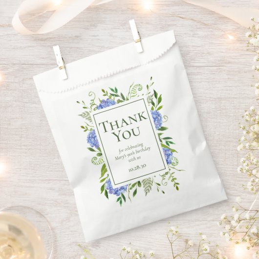 90. Geburtstag Blue Hydrangeas Vielen Dank Geschenktütchen (Ausgeschnitten)