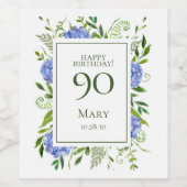 90. Geburtstag Blue Hydrangeas Weinetikett (Einzelnes Label)