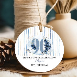 90. Geburtstag Blumennummer Coastal Blue Party Geschenkanhänger