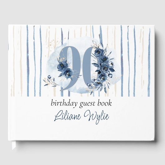 90. Geburtstag Blumennummer Küste Blau Gästebuch (Vorderseite)