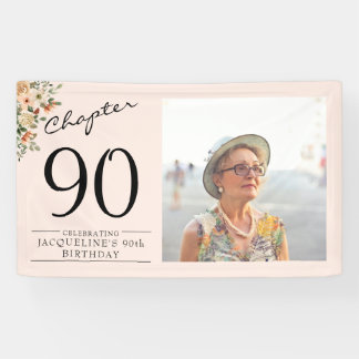 90. Geburtstag Blumenrosa Foto Banner