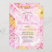 90. Geburtstag Blumenrosa Peony Party Einladung (Vorne/Hinten)