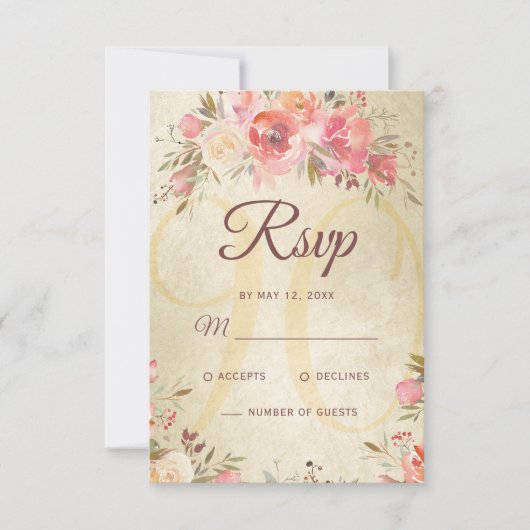 90. Geburtstag Blumenrosa Rosen Goldschimmer RSVP Karte (Vorderseite)