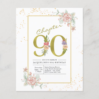90. Geburtstag Blumenschrift Gold-Script-Einladung Flyer