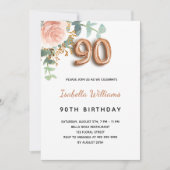 90. Geburtstag Blumenstrauß Rose Goldbarsch Eukaly Einladung (Vorderseite)