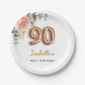 90. Geburtstag Blumenzwiebelgebirge Rose Eukalyptu Pappteller (Vorderseite)