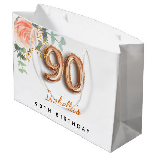 90. Geburtstag blumige Rose Goldkalyptus Geburtsta Große Geschenktüte