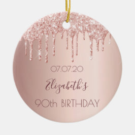 90. Geburtstag blush Rose Gold Glitzer Tropfen Nam Keramik Ornament