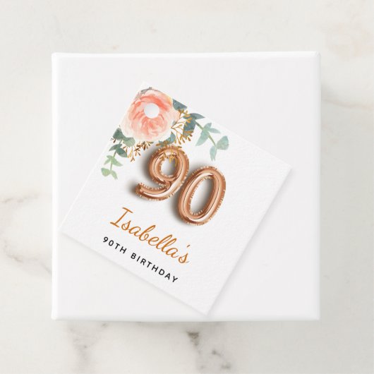 90. Geburtstag Blütenblütengold Eukalyptus Monogra Geschenkanhänger (Beispiel)