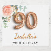 90. Geburtstag Blütenblütengold Eukalyptus Monogra Schaumweinetikett (Einzelnes Label)