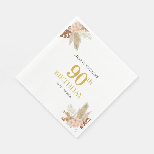 90. Geburtstag boho Blumenpapier Napkin Serviette (Ecke)