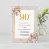 90. Geburtstag Boho Floral Einladung (Stehend Vorderseite)