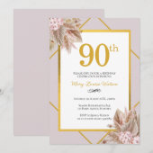 90. Geburtstag Boho Floral Einladung (Vorne/Hinten)