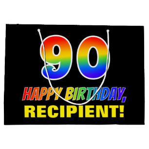 90. Geburtstag: Bold, Fun, Simple, Rainbow 90 Große Geschenktüte