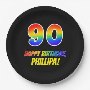 90. Geburtstag: Bold, Fun, Simple, Rainbow 90 Pappteller
