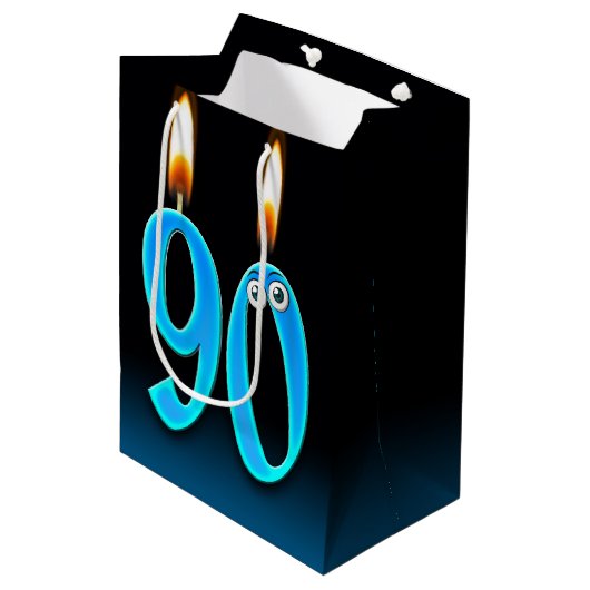90. Geburtstag Candles Mittlere Geschenktasche Geschenktüte (Vorderseite Schrägansicht)