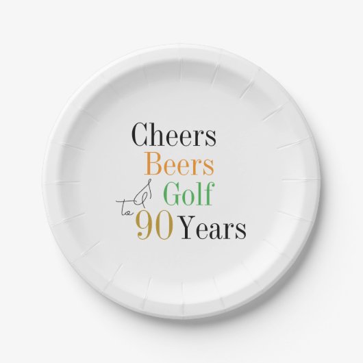 90. Geburtstag Cheers Beers Golf Party Pappteller (Vorderseite)