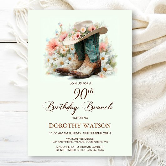 90. Geburtstag Cowgirl Boots Birthday Brunch Einladung