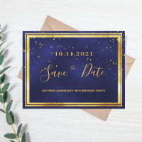 90. Geburtstag dunkelblaues Gold Save the Date