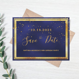 90. Geburtstag dunkelblaues Gold Save the Date Postkarte