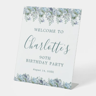 90. Geburtstag Dusty Blue Floral Willkommen Sockelschild
