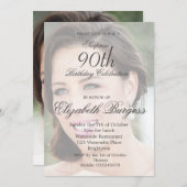 90. Geburtstag Einfaches Elegantes Foto Einladung (Vorne/Hinten)