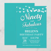 90. Geburtstag Einladung Aqua Türkis Fabulous (Vorne/Hinten)