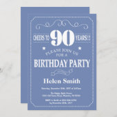 90. Geburtstag Einladung Blau und Weiß (Vorne/Hinten)