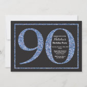 90. Geburtstag Einladung Blue Glitzer Chalkboard (Vorderseite)
