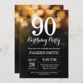 90. Geburtstag Einladung Gold Glitzer (Vorne/Hinten)