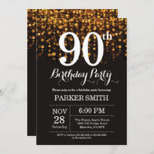 90. Geburtstag Einladung Gold Glitzer (Vorne/Hinten)