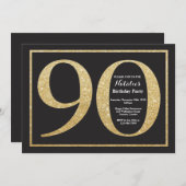 90. Geburtstag Einladung Gold Glitzer Chalkboard (Vorne/Hinten)
