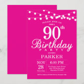 90. Geburtstag Einladung Hot Pink (Vorne/Hinten)