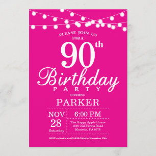 90. Geburtstag Einladung Hot Pink