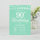 90. Geburtstag Einladung Minze Grün (Stehend Vorderseite)