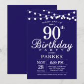 90. Geburtstag Einladung Navy Blue (Vorne/Hinten)