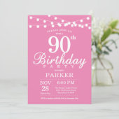 90. Geburtstag Einladung Pink (Stehend Vorderseite)