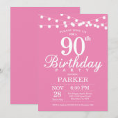 90. Geburtstag Einladung Pink (Vorne/Hinten)
