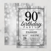 90. Geburtstag Einladung Silberner Glitzer (Vorne/Hinten)