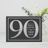 90. Geburtstag Einladung Silver Glitzer Chalkboard (Stehend Vorderseite)