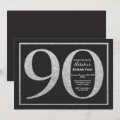 90. Geburtstag Einladung Silver Glitzer Chalkboard (Vorne/Hinten)