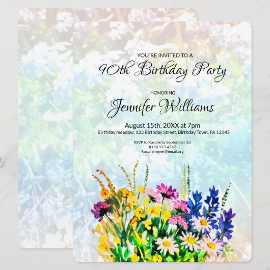 90. Geburtstag Einladung wilde Blume (Vorne/Hinten)