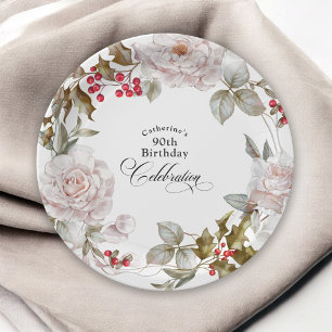 90. Geburtstag Elegant Dezember Floral Pappteller