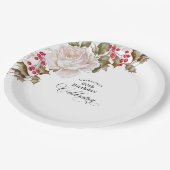 90. Geburtstag Elegant Dezember Winter Floral Pappteller (Schrägansicht)