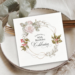 90. Geburtstag Elegant Feminine Floral Dezember Serviette