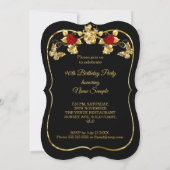 90. Geburtstag Elegant Gold Rote Rosen Black Einladung (Rückseite)