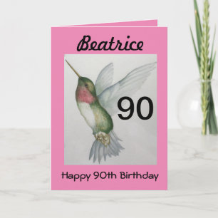 90. Geburtstag Elegant Pink Hummingbird Wasserfarb Karte